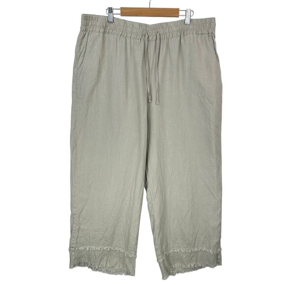 John Mark Linen Pants Womens XL Tan Khaki Cropped Lagenlook Minimalist Classic - Picture 1 of 8